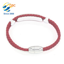 Well-designed red PU leather women bracelet with stainless steel